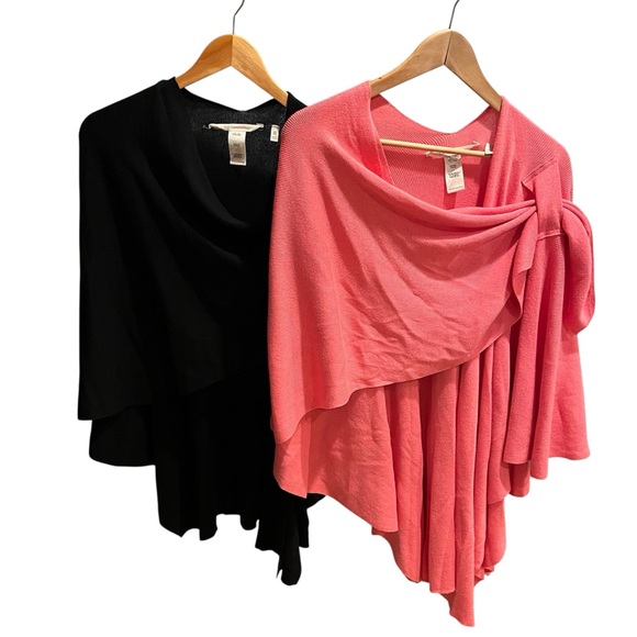 Soft Surroundings Sweaters - Soft Surroundings Set of 2 Stassi Sweater Cotton Shawl  Wraps - Coral and Black